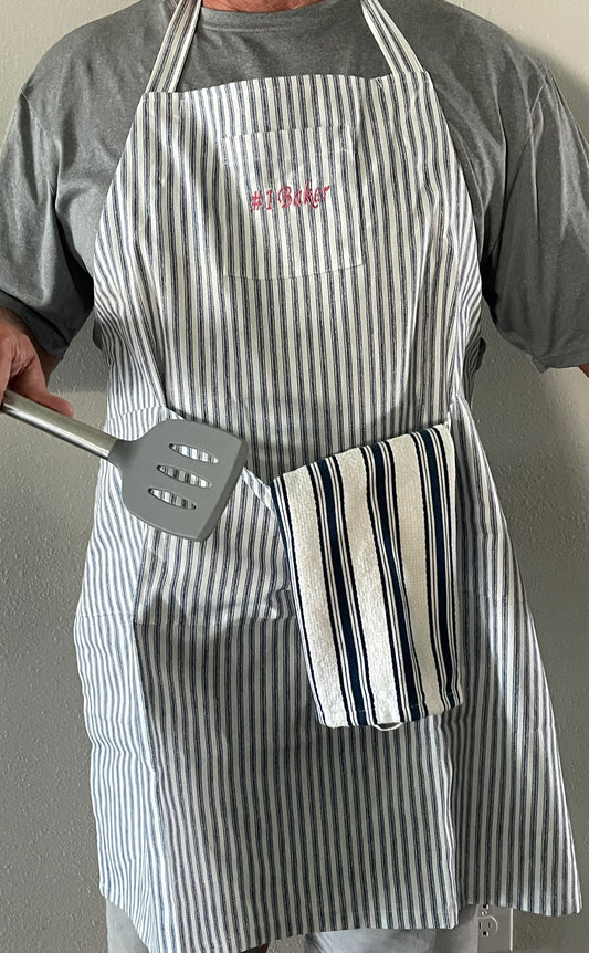 Personalized Apron Navy and White Striped