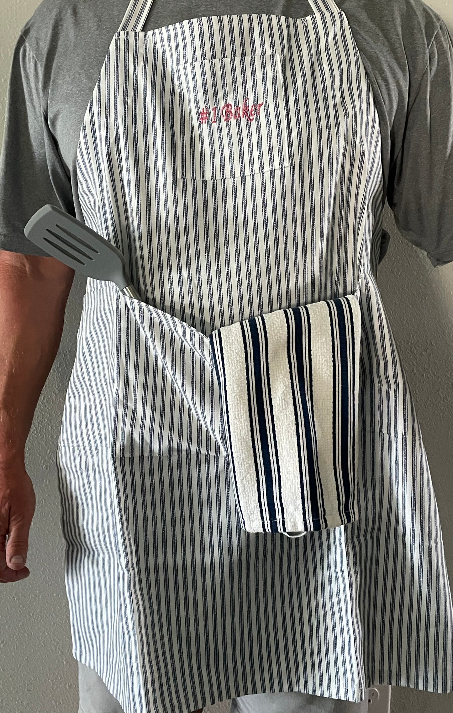 Personalized Apron Navy and White Striped