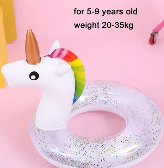 Unicorn Rainbow Glitter Inflatable Swim Ring Water Float