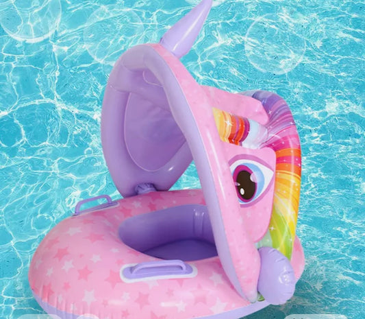 Baby Boat- Pink and purple kids inflatable pool float with canopy