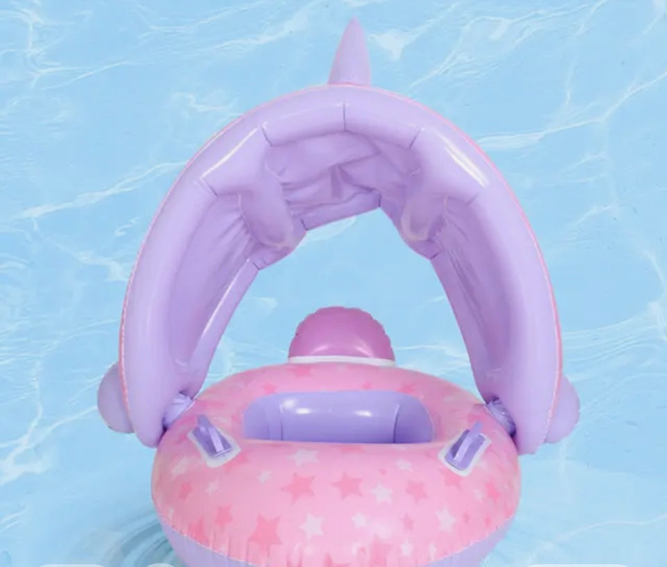 Baby Boat- Pink and purple kids inflatable pool float with canopy