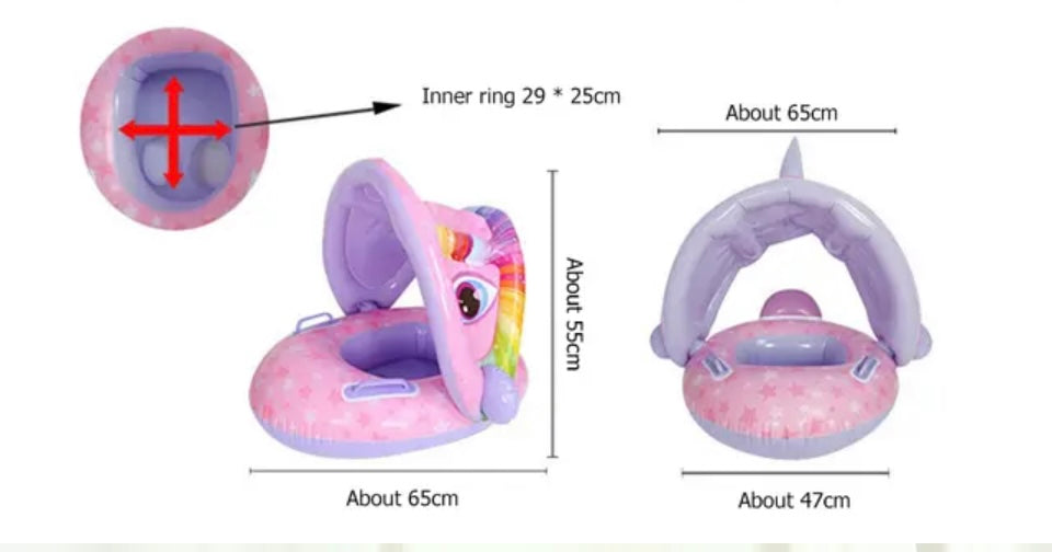 Baby Boat- Pink and purple kids inflatable pool float with canopy