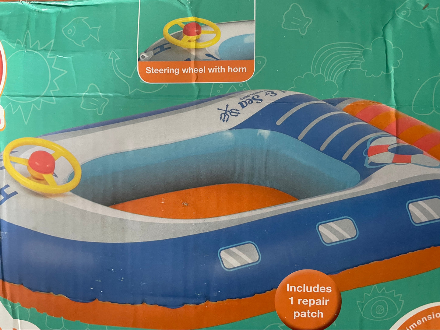 Toddler Swim Boat/Raft with steering wheel and horn