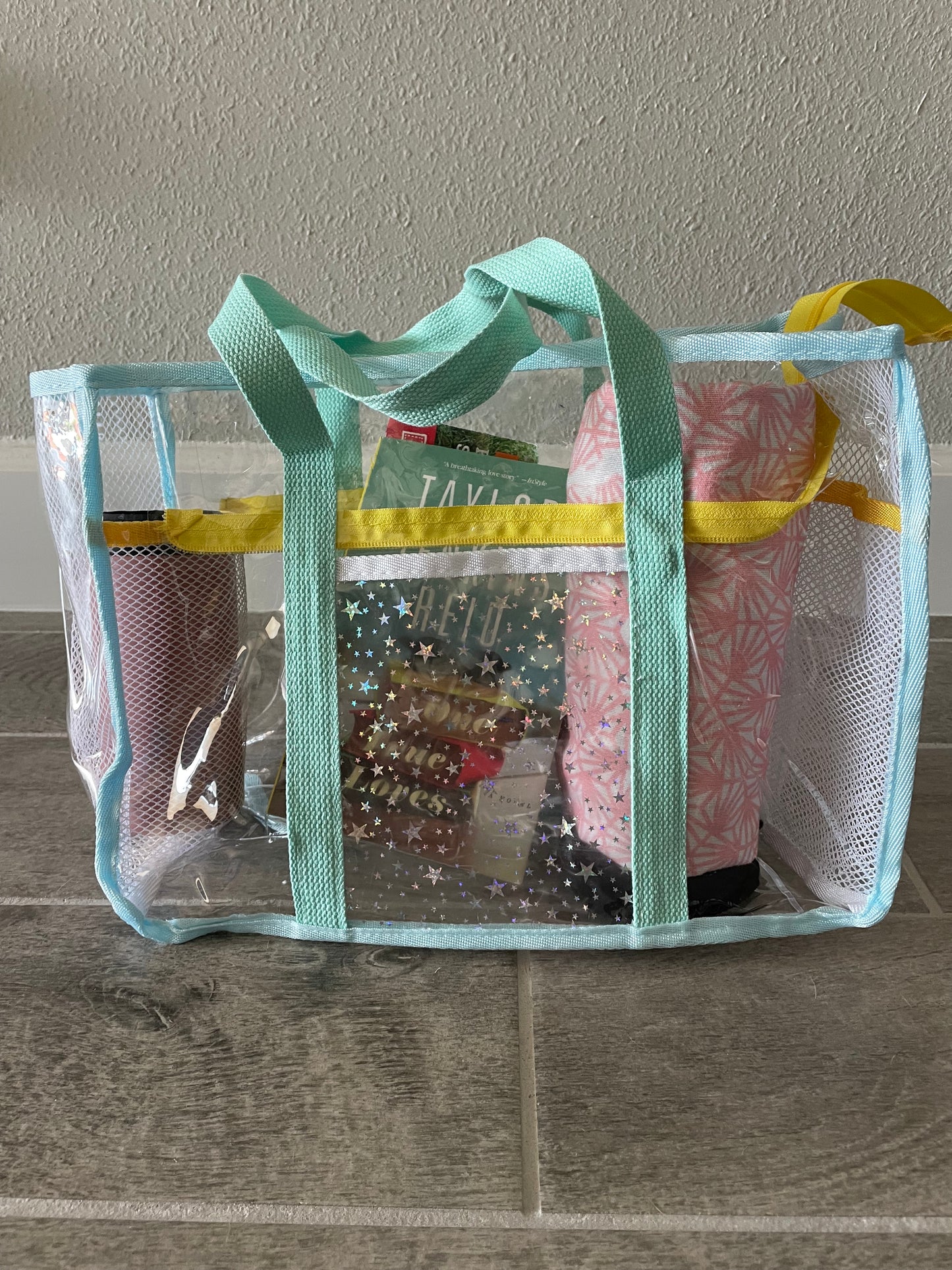 Clear travel bag, PVC Bags with zipper, beach bag, pool bag, diaper bag, school tote, pink travel bag, blue bag with sparkles