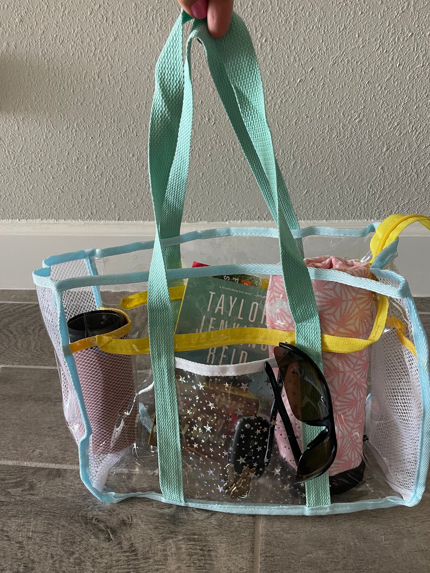 Clear travel bag, PVC Bags with zipper, beach bag, pool bag, diaper bag, school tote, pink travel bag, blue bag with sparkles