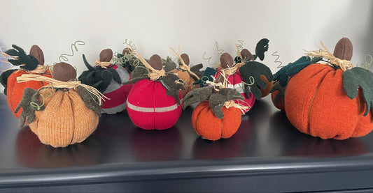 Plush, sweater pumpkins, in 3 sizes and colors. Soft, recycled fabric, in brown, orange, and buckeye themed!Festive fall decor for any home.