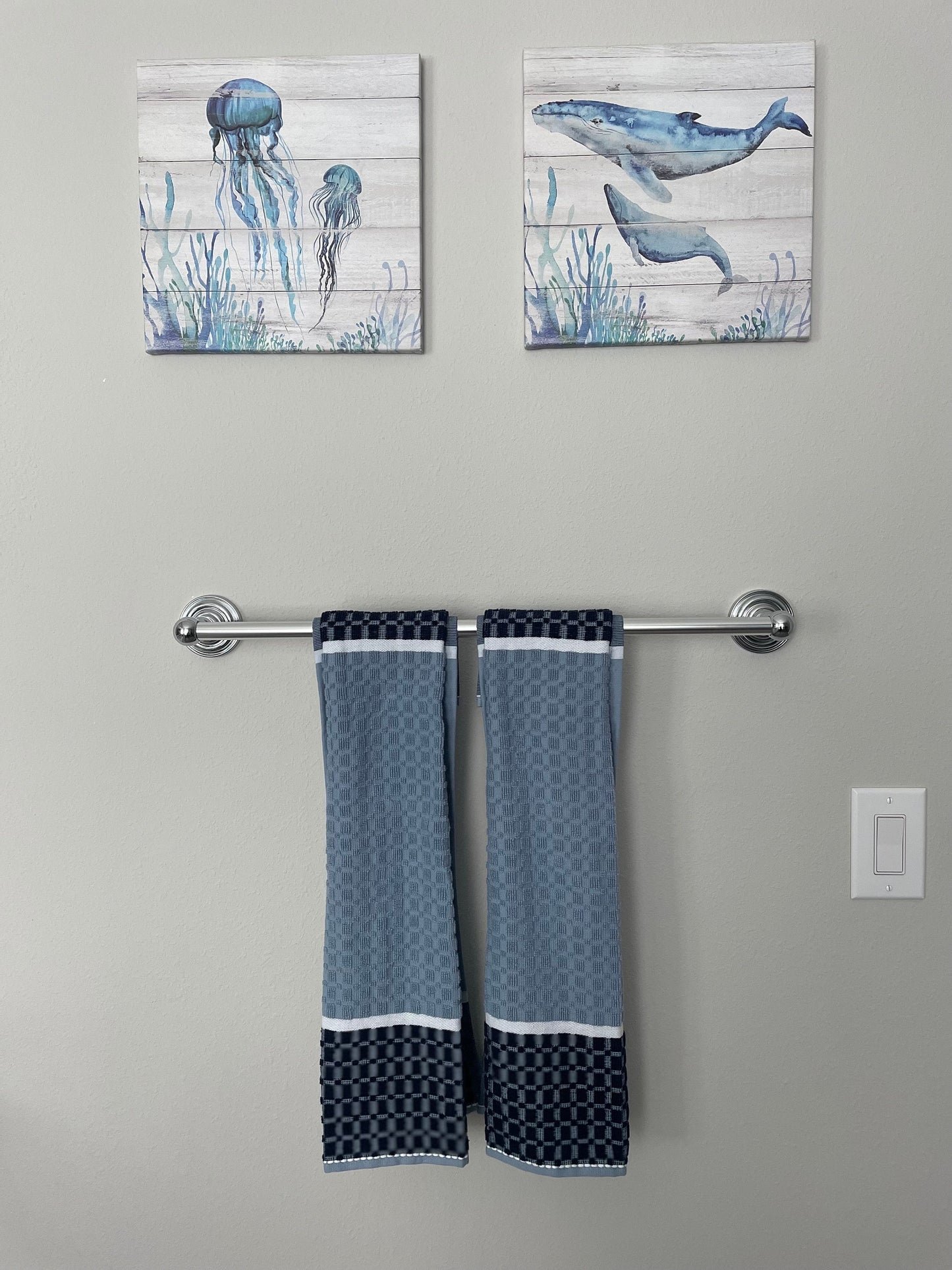 Kitchen Towels for Home Tea Towels for Housewarming Gift Hand Towels for Bath Gift for Anyone Gray Towels for Kitchen Blue and Tan Towels