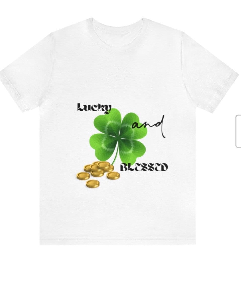 St Pattys Day Tshirt Lucky and Blessed Green Shamrock Unisex Shirt Short Sleeve Irish Swag T Shirt for Her or Him St Patricks Day Tee Shirt