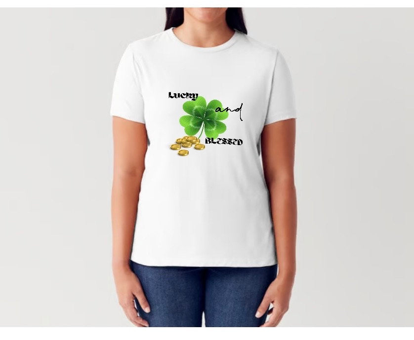 St Pattys Day Tshirt Lucky and Blessed Green Shamrock Unisex Shirt Short Sleeve Irish Swag T Shirt for Her or Him St Patricks Day Tee Shirt